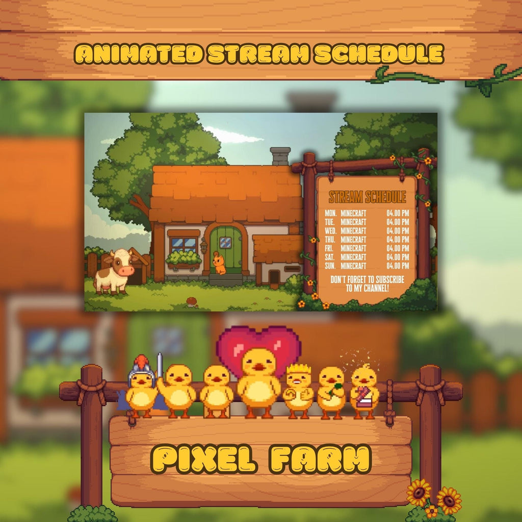 Animated Stream Schedule: Cozy Pixel Farm, Customizable Templates