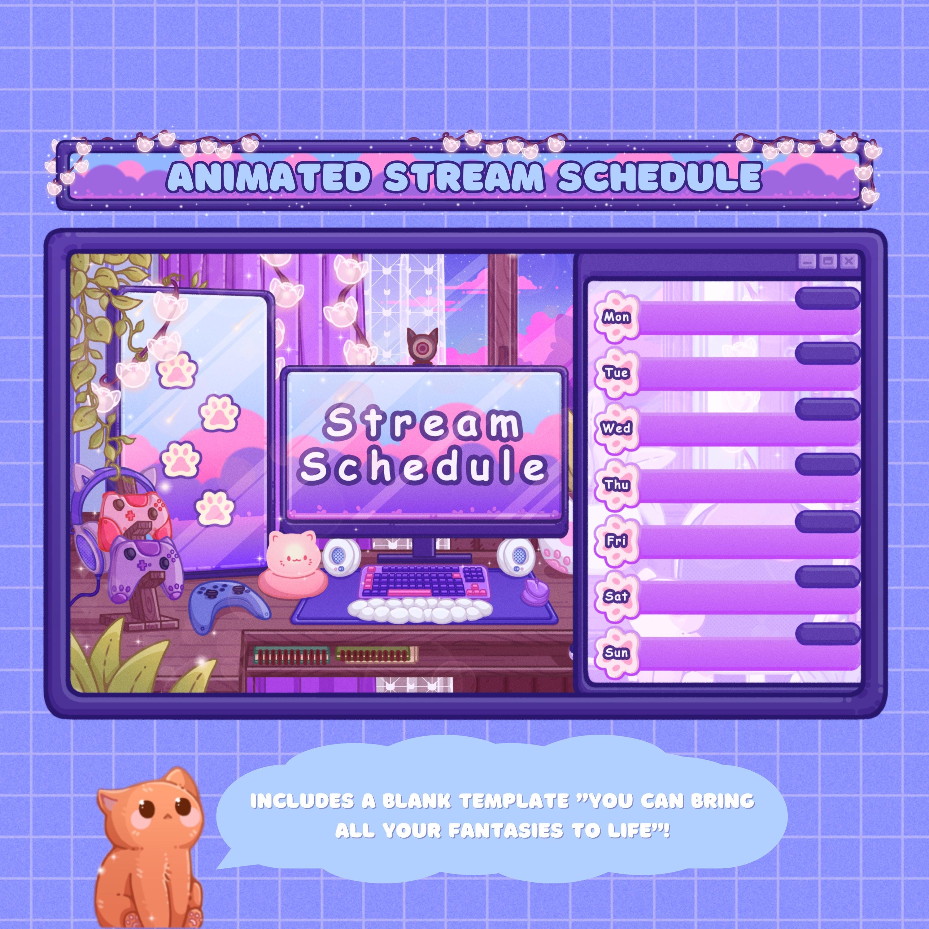 Animated Stream Schedule: Purple Lofi, Customizable Templates