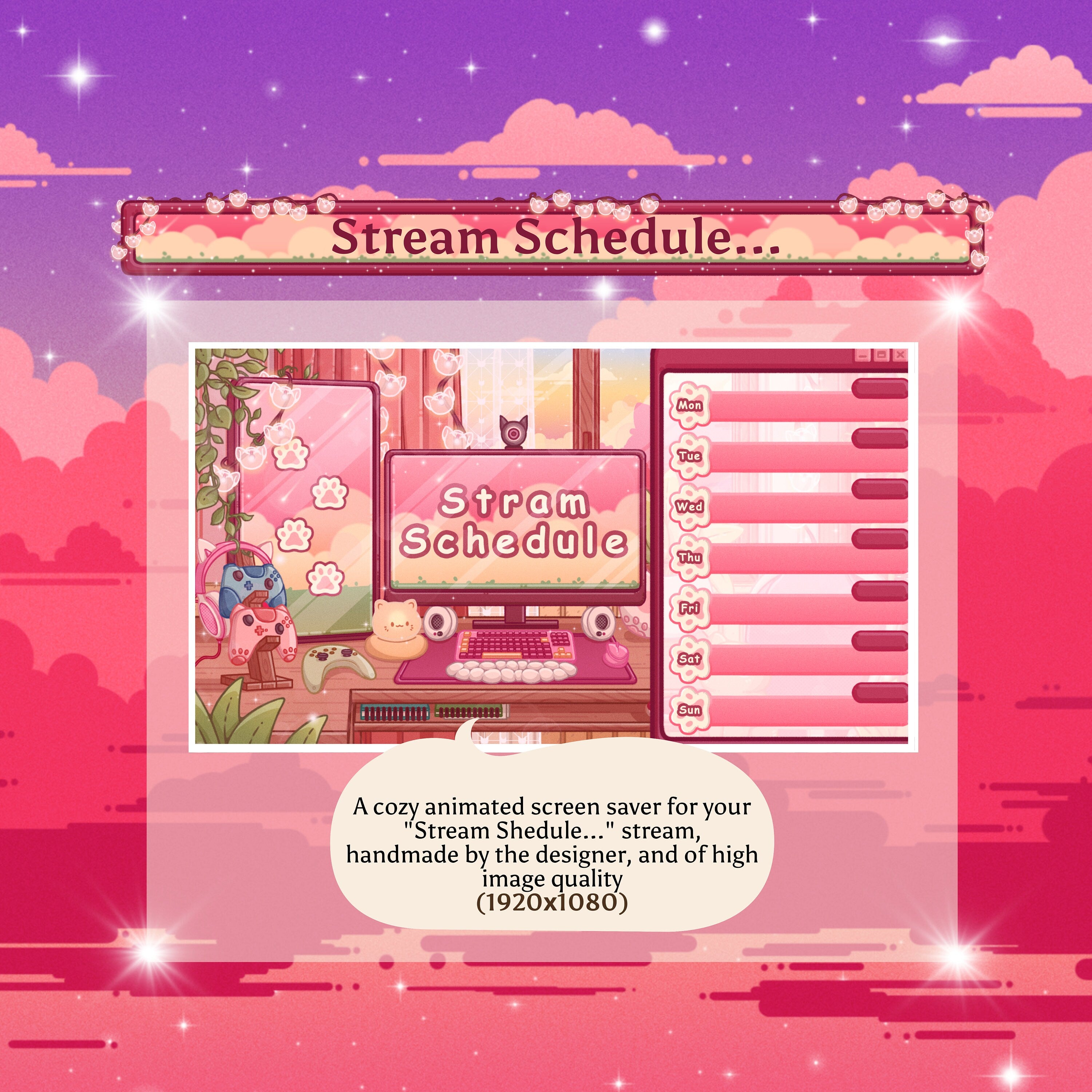 Animated Stream Screens in Cozy Pink Lofi Theme