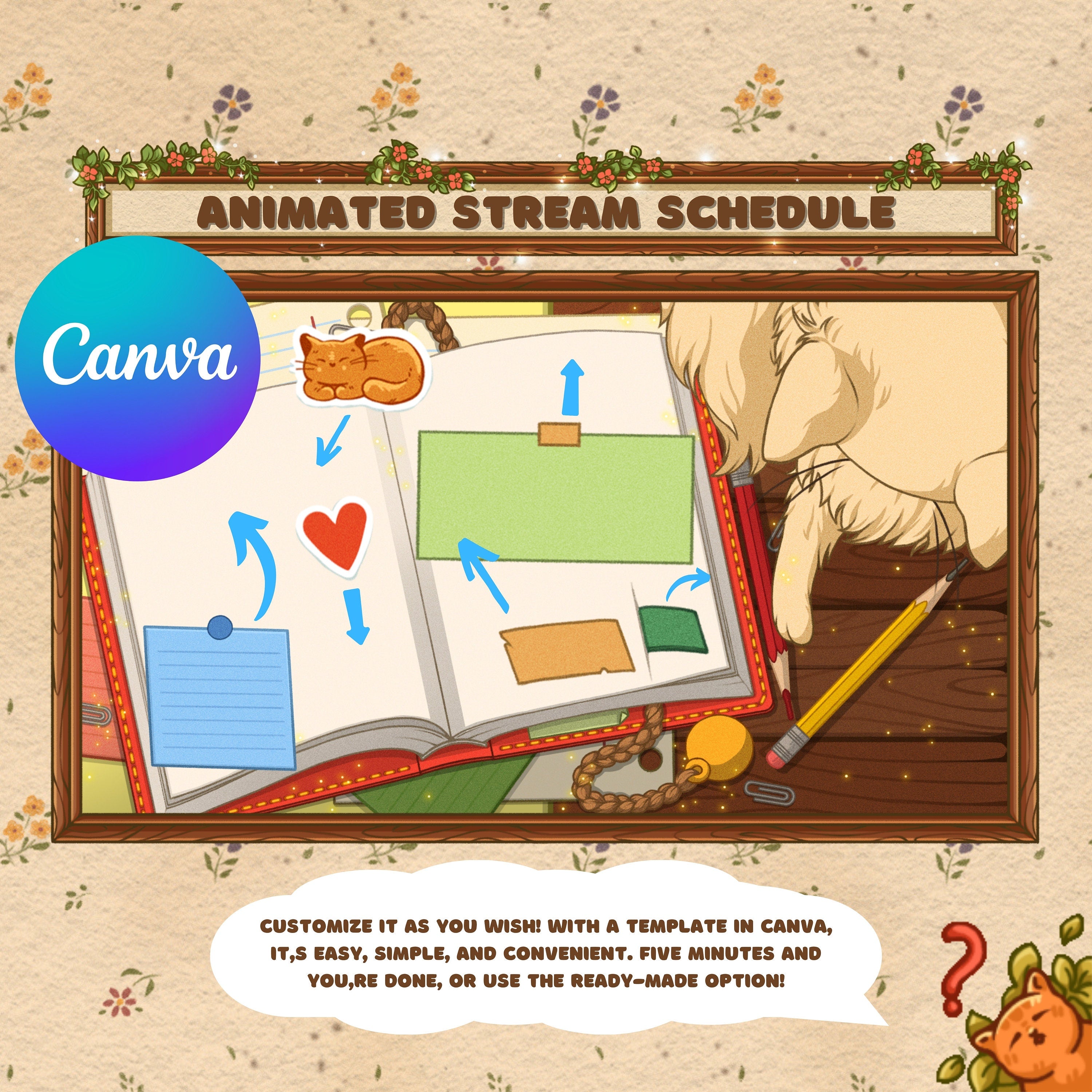 Animated Stream Schedule in Cozy Cats Theme, Customizable Templates
