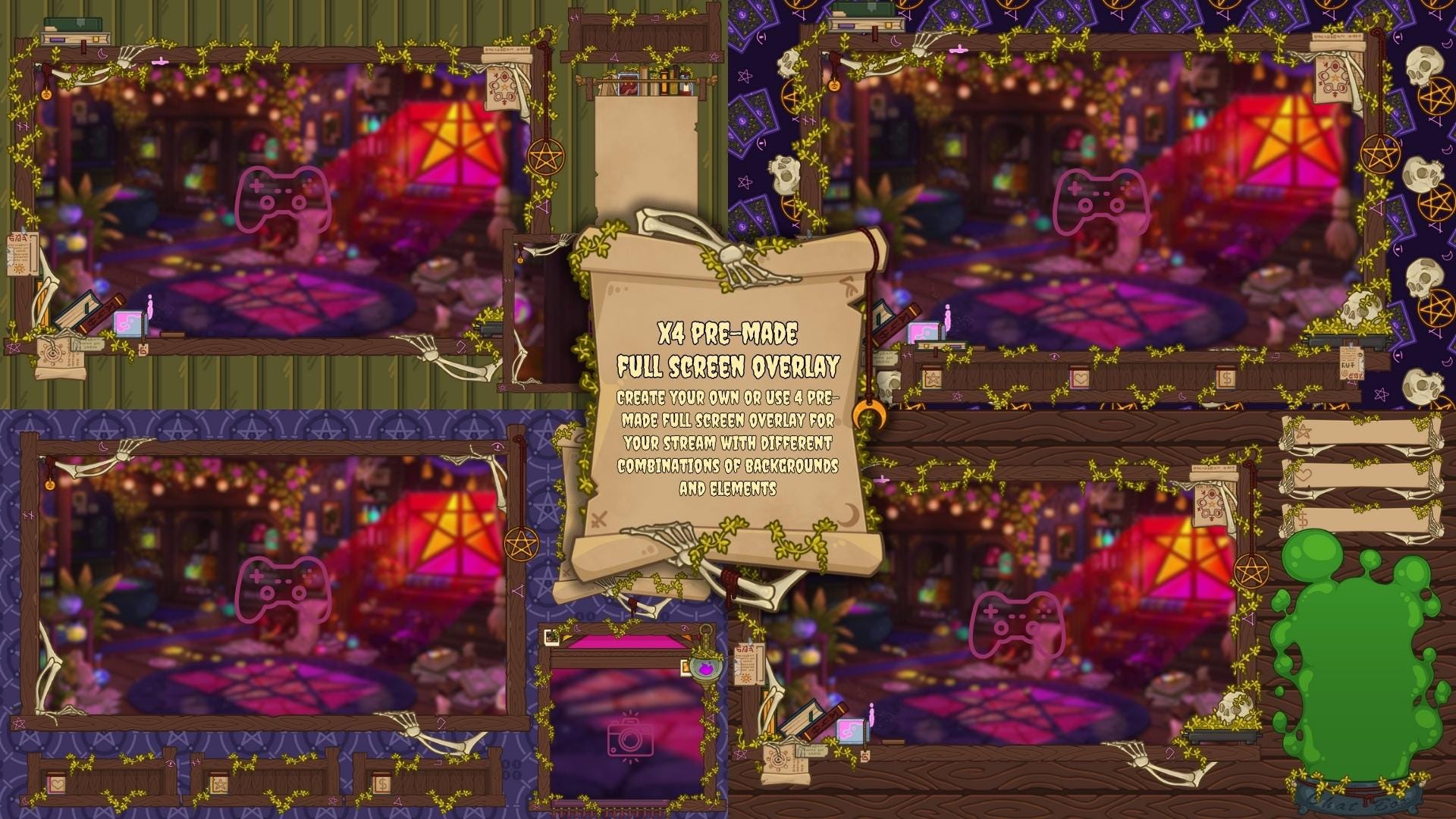 Animated Stream Overlay Boost Pack - Halloween Cozy Witch
