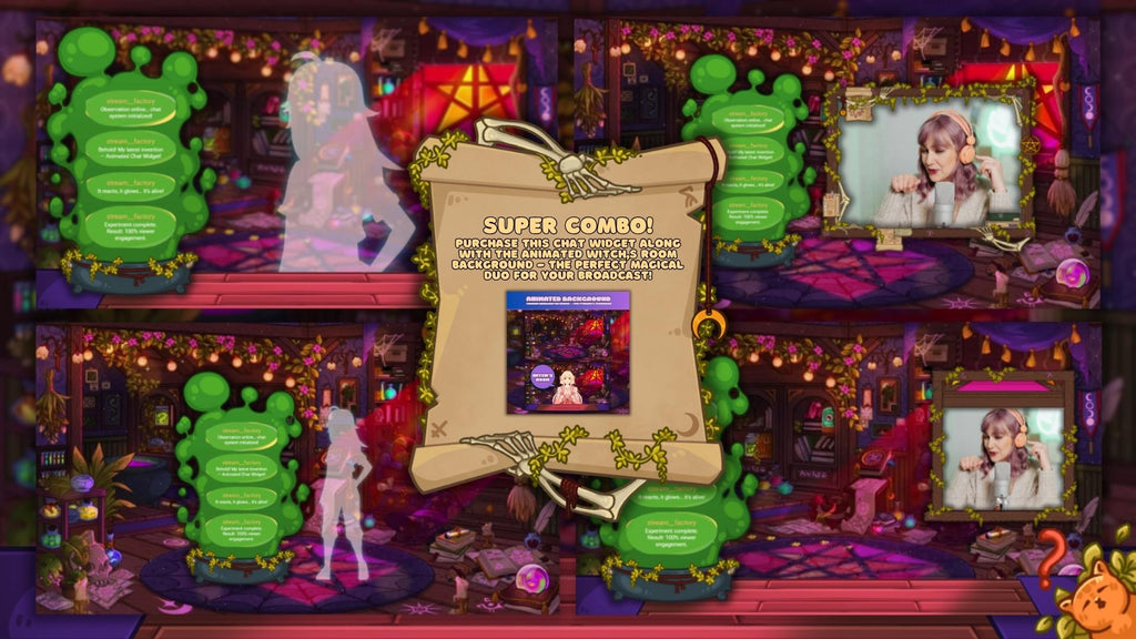 Animated Halloween Chat Widget – Witch’s Cauldron & Potion Bubbles