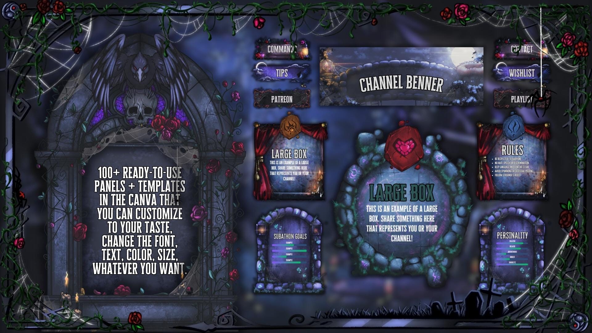 Dark Gothic Cemetery Animated Stream Overlay Pack | Twitch & VTuber | OBS Overlay