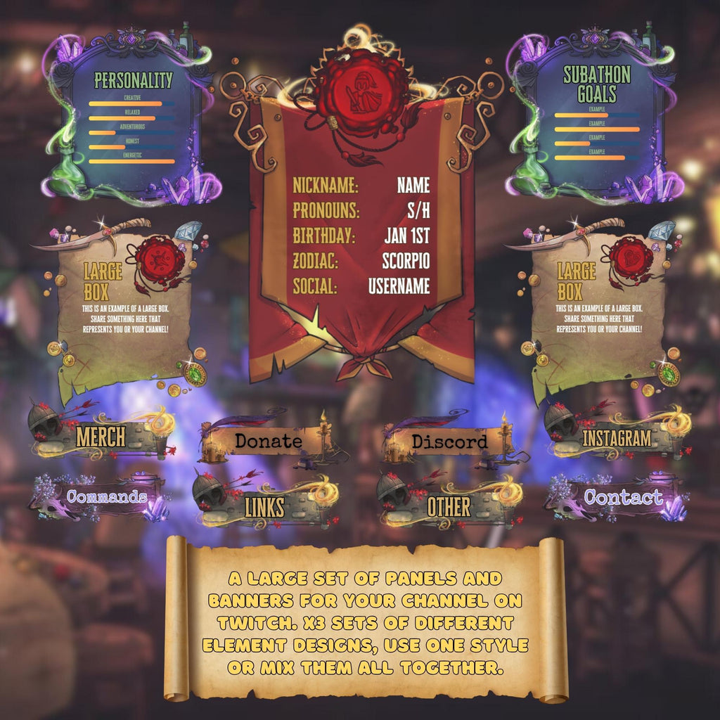 Twitch Panels Pack - Medieval Fantasy Tavern Theme