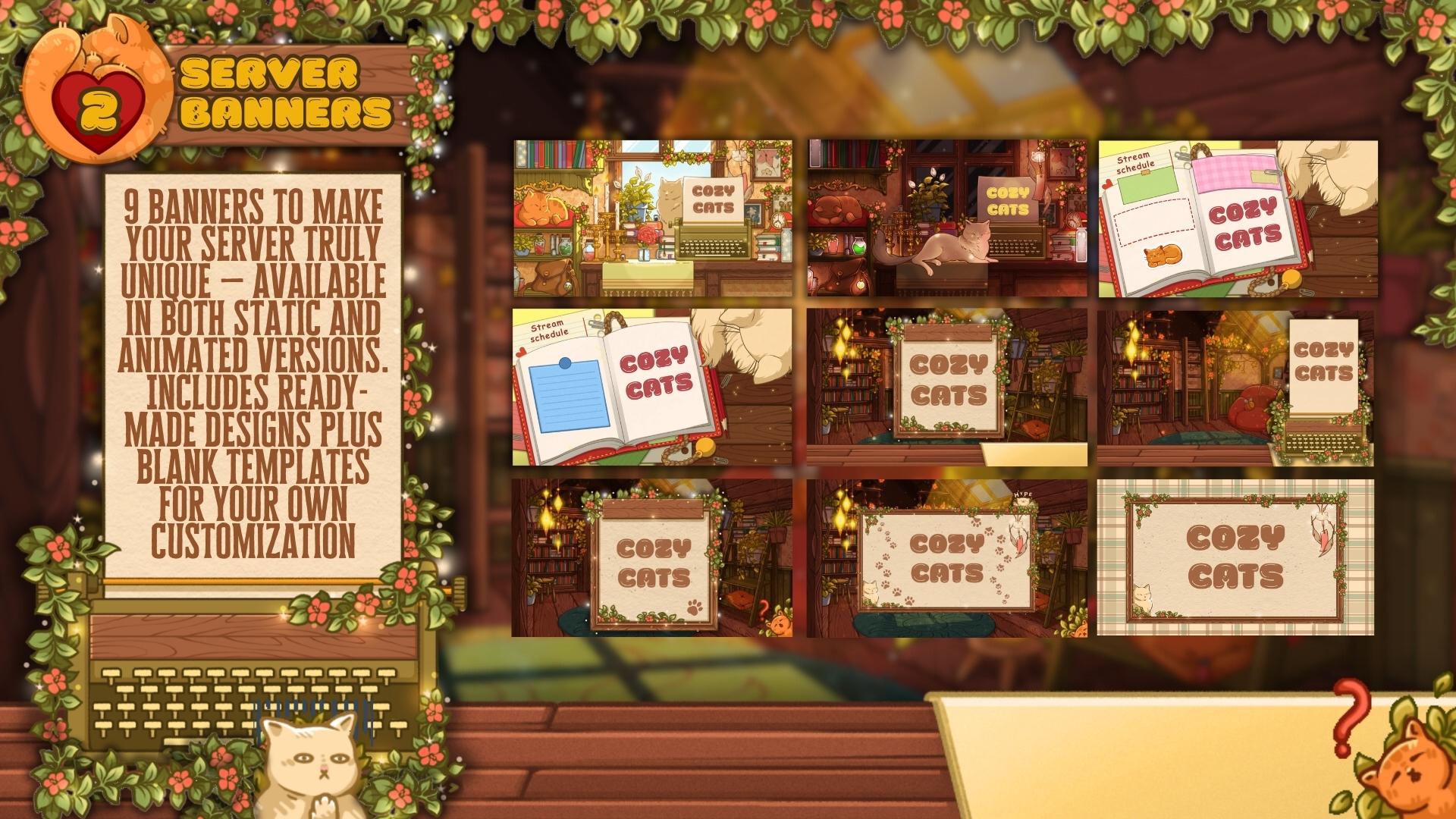 Discord Pack in Cozy Cats Theme: Animated Emotes, Banners, Dividers