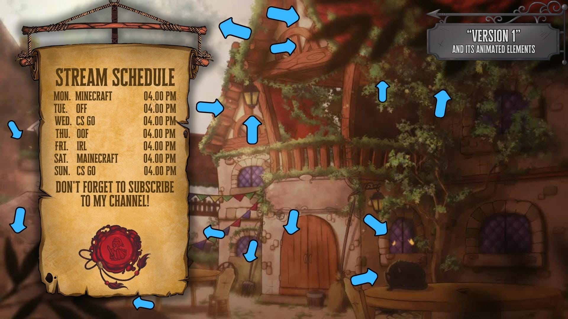 Animated Stream Schedule in Fantasy Tavern Theme, Customizable Templates