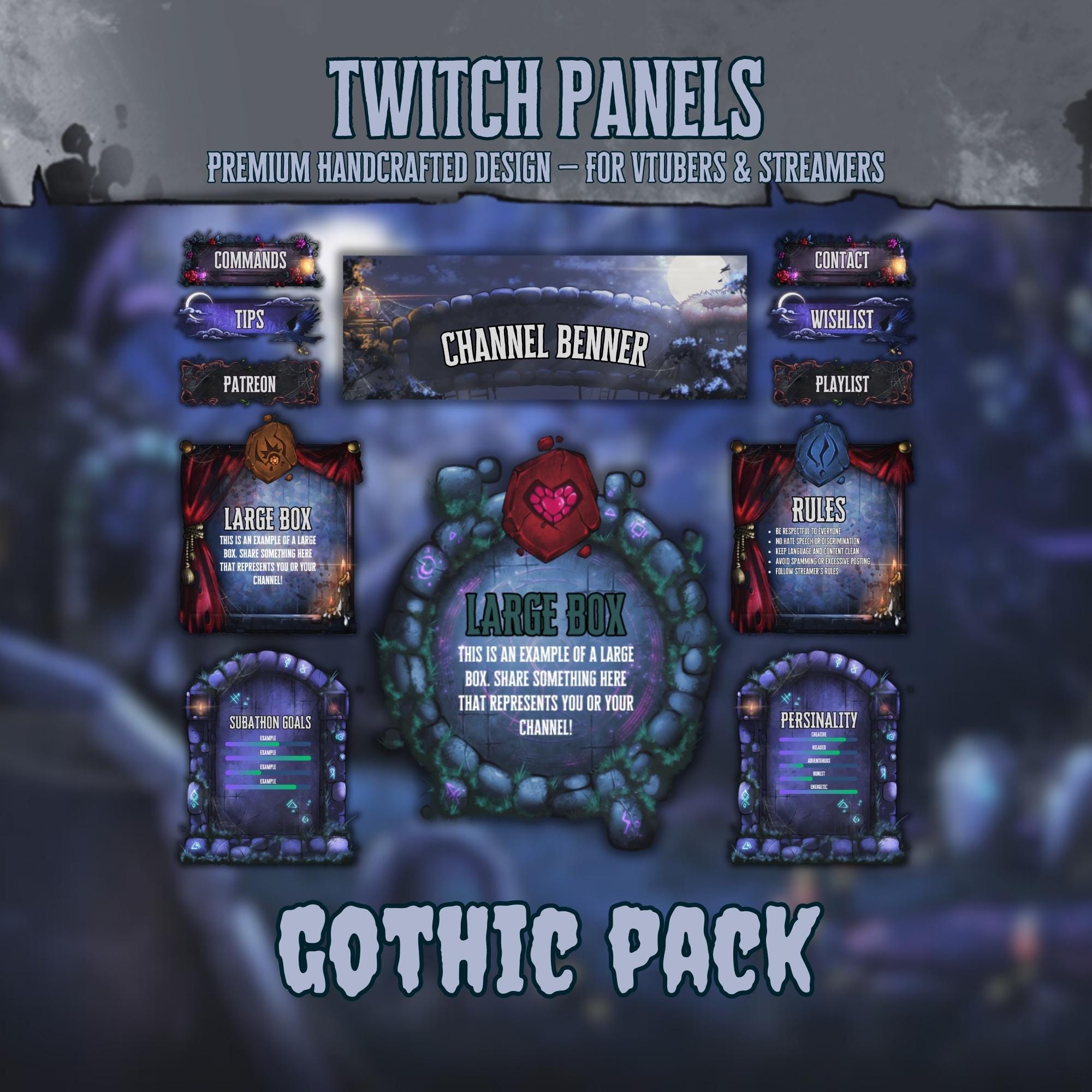 Twitch Panels Pack in Gothic Chemetery Theme
