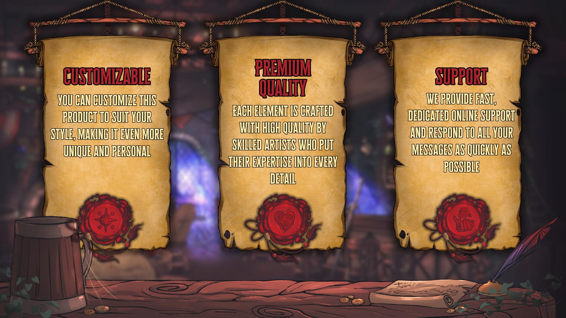 Animated Stream Alerts Pack in Medieval Fantasy Tavern Theme