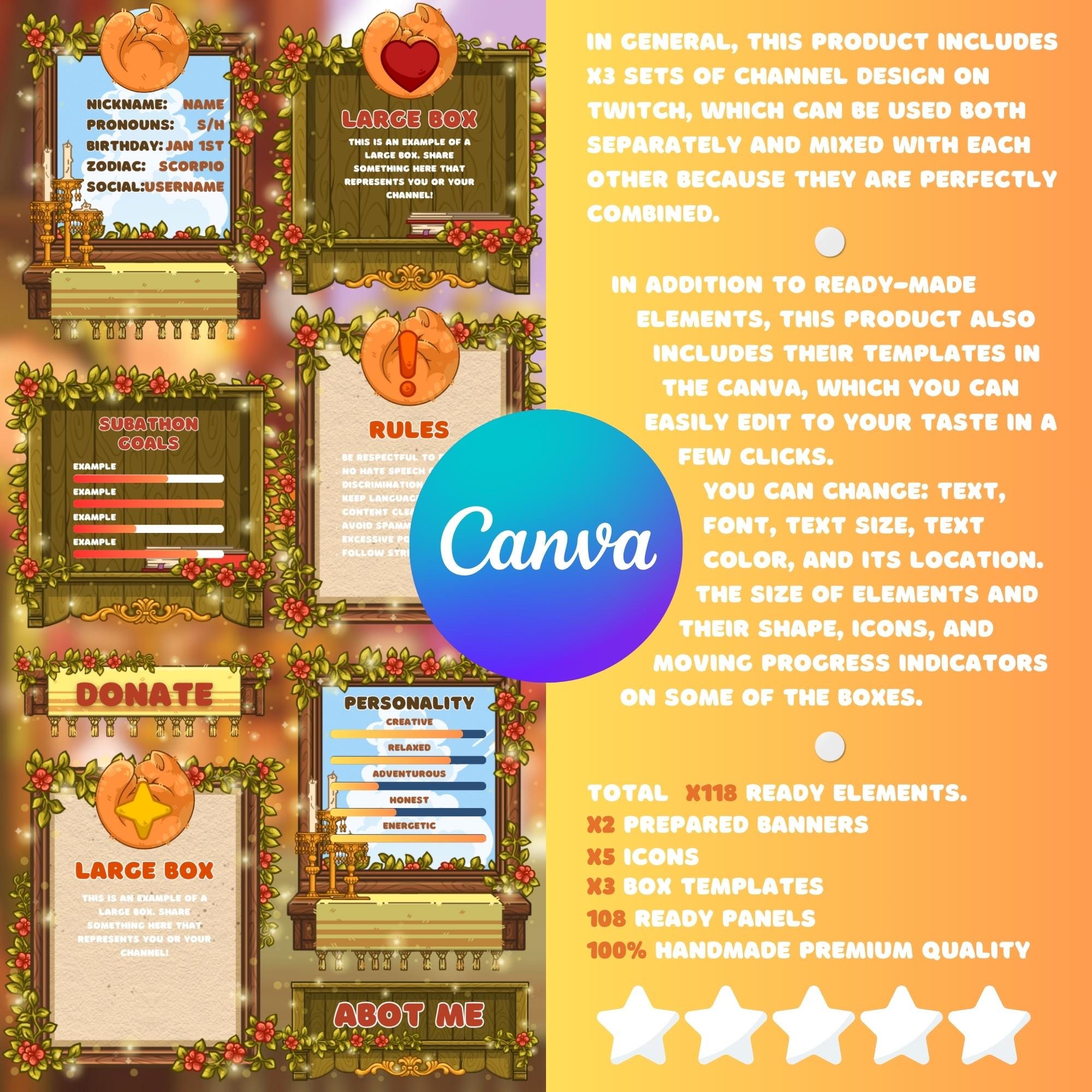 Twitch Panels & Banner Pack: Cozy Cats Style for Streamers & VTubers