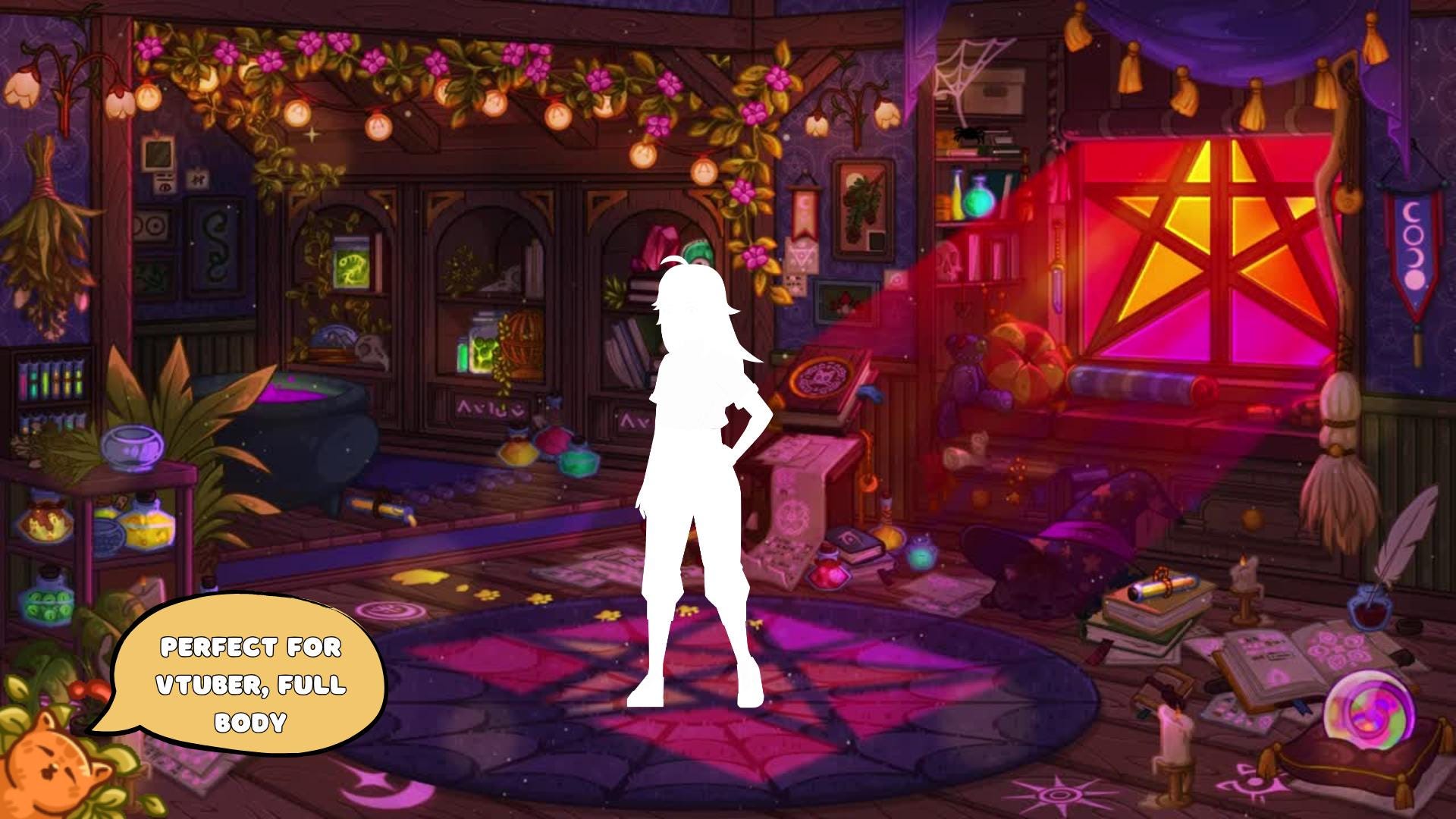 Halloween Witch Room Animated VTuber Background – Cozy Magical Stream Overlay for Twitch & YouTube