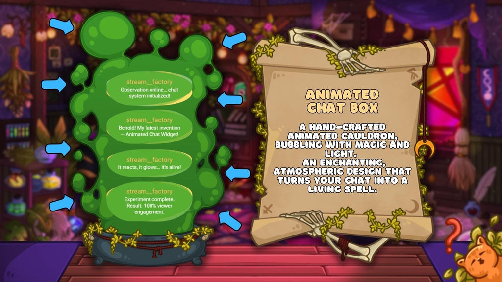 Animated Halloween Chat Widget – Witch’s Cauldron & Potion Bubbles
