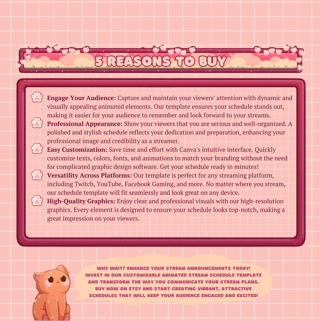 Animated Stream Schedule in Pink Lofi Theme, Customizable Templates