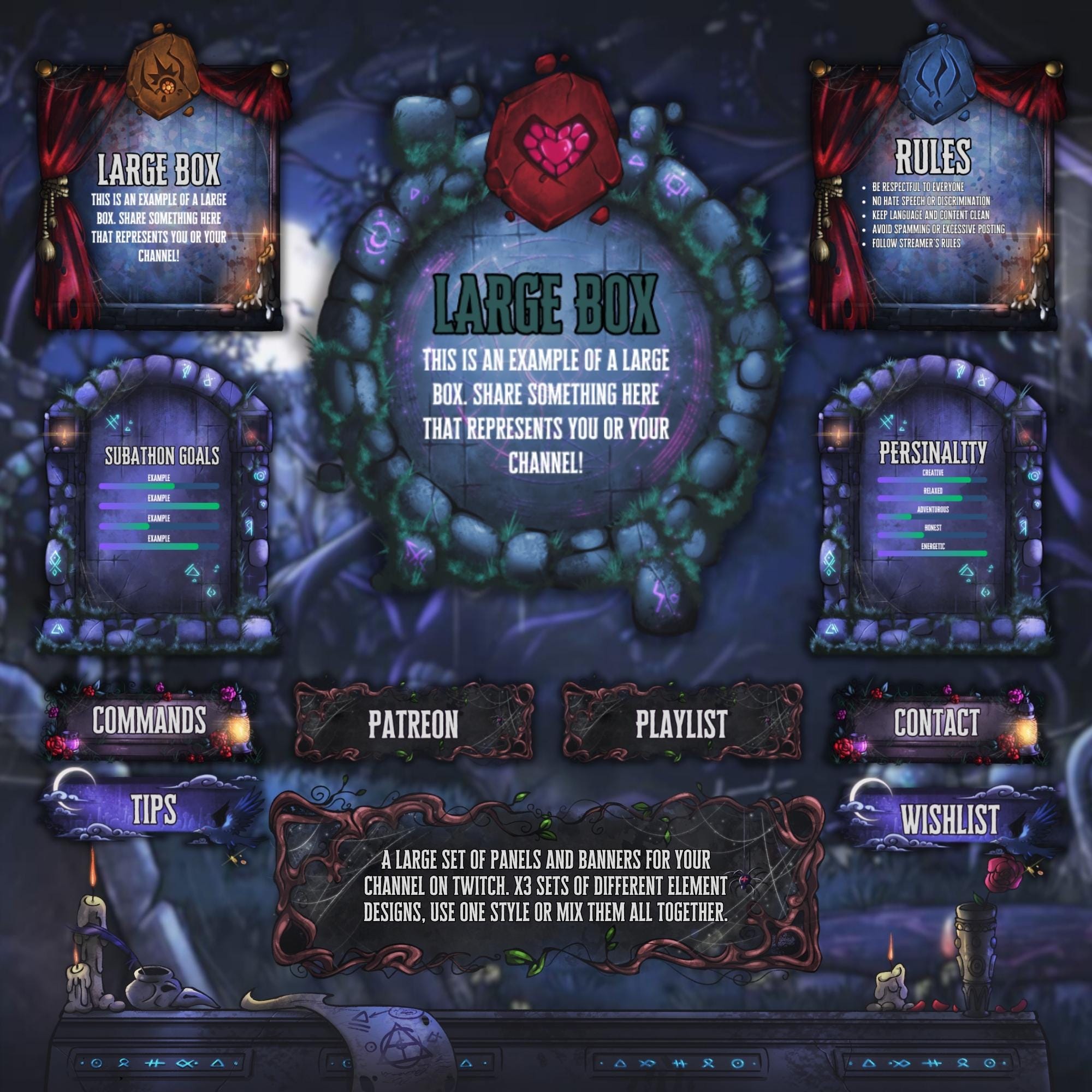Twitch Panels Pack in Gothic Chemetery Theme