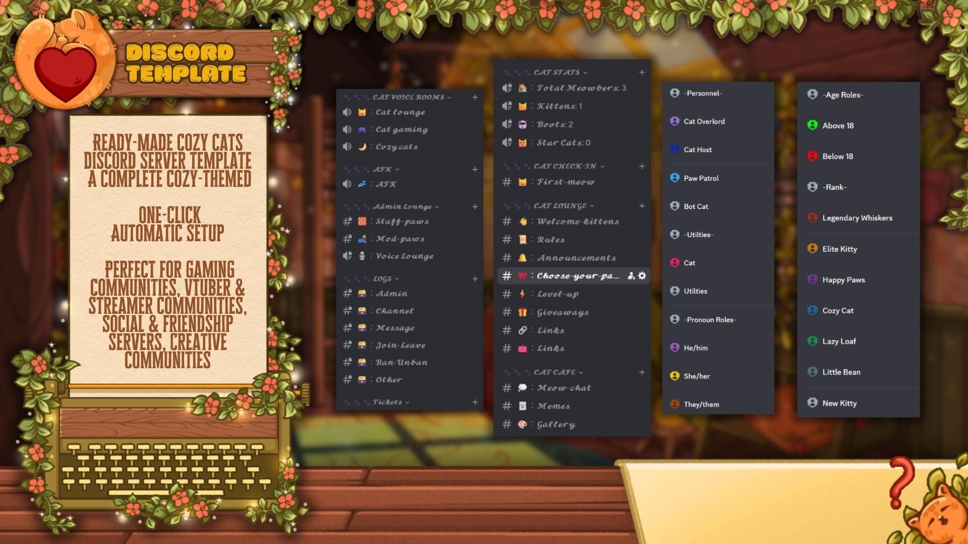 Cozy Cats Discord Server Template – Cute Gaming & Roleplay Setup