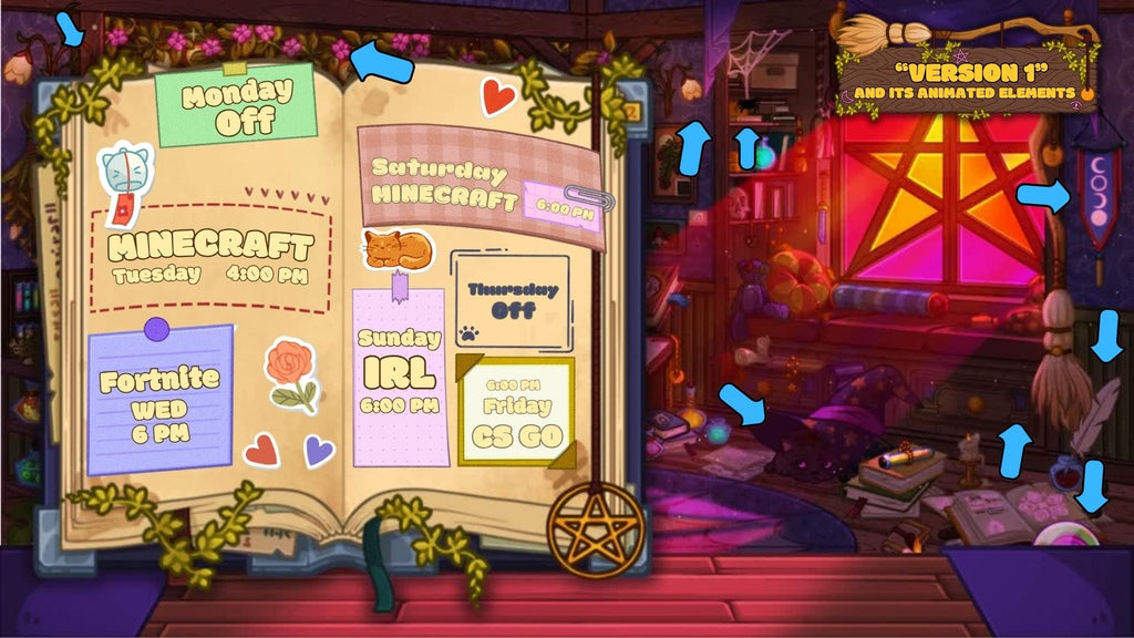 Animated Stream Schedule - Cozy Witch, 4 Customizable Templates