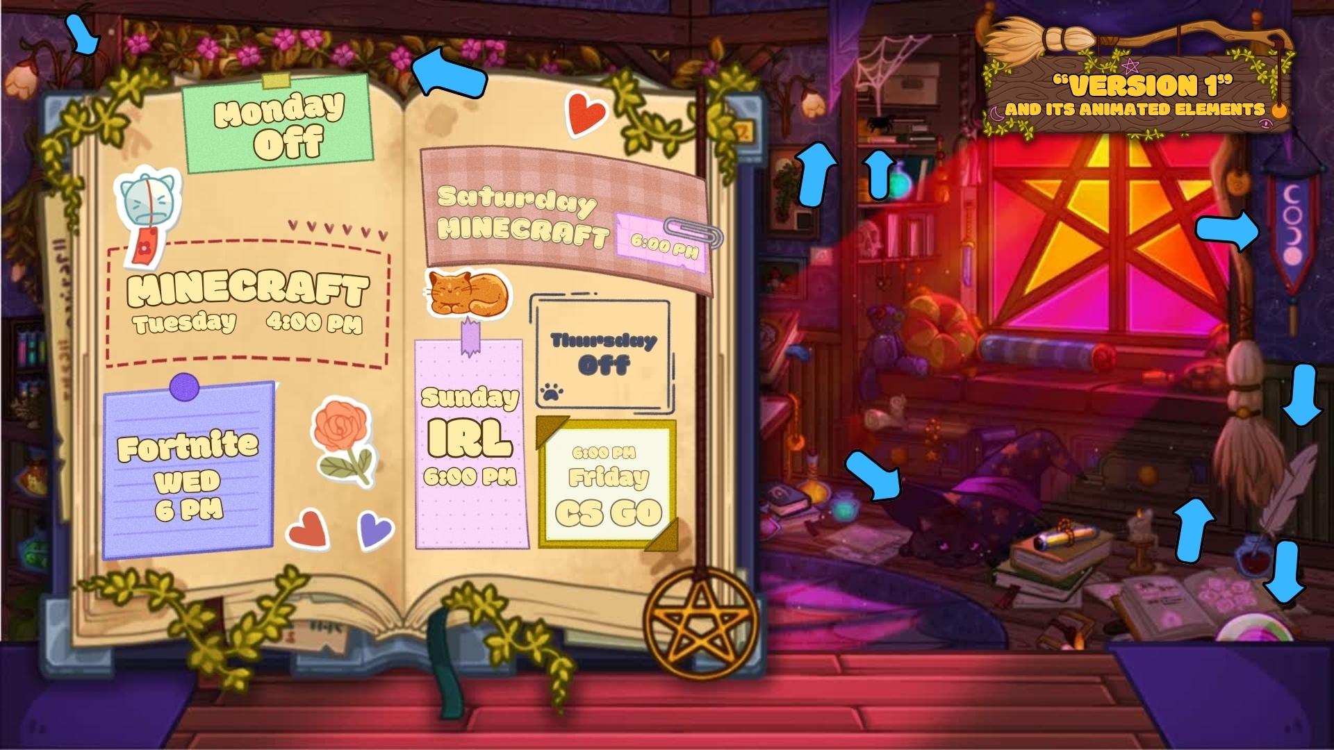 Animated Stream Schedule - Cozy Witch, 4 Customizable Templates