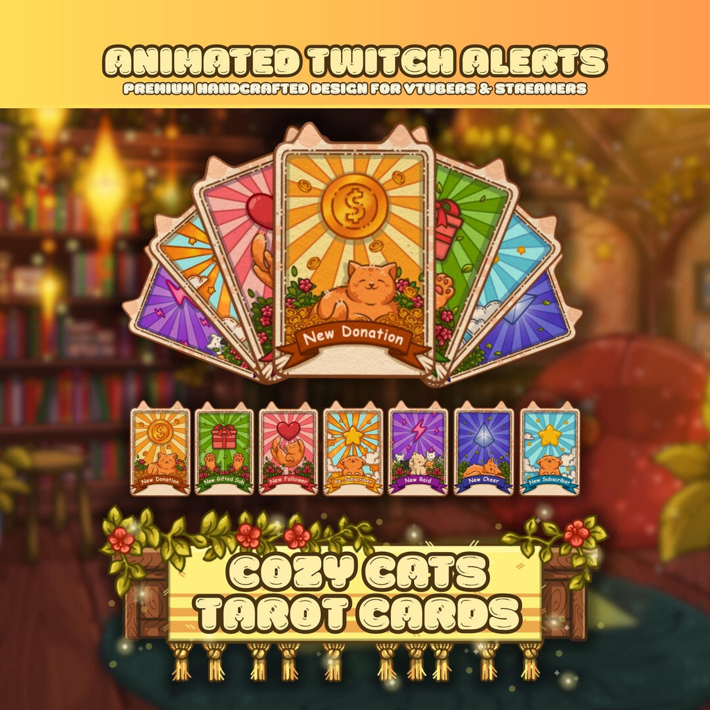Animated Twitch Alerts Pack - Cozy Cats Tarot Cards