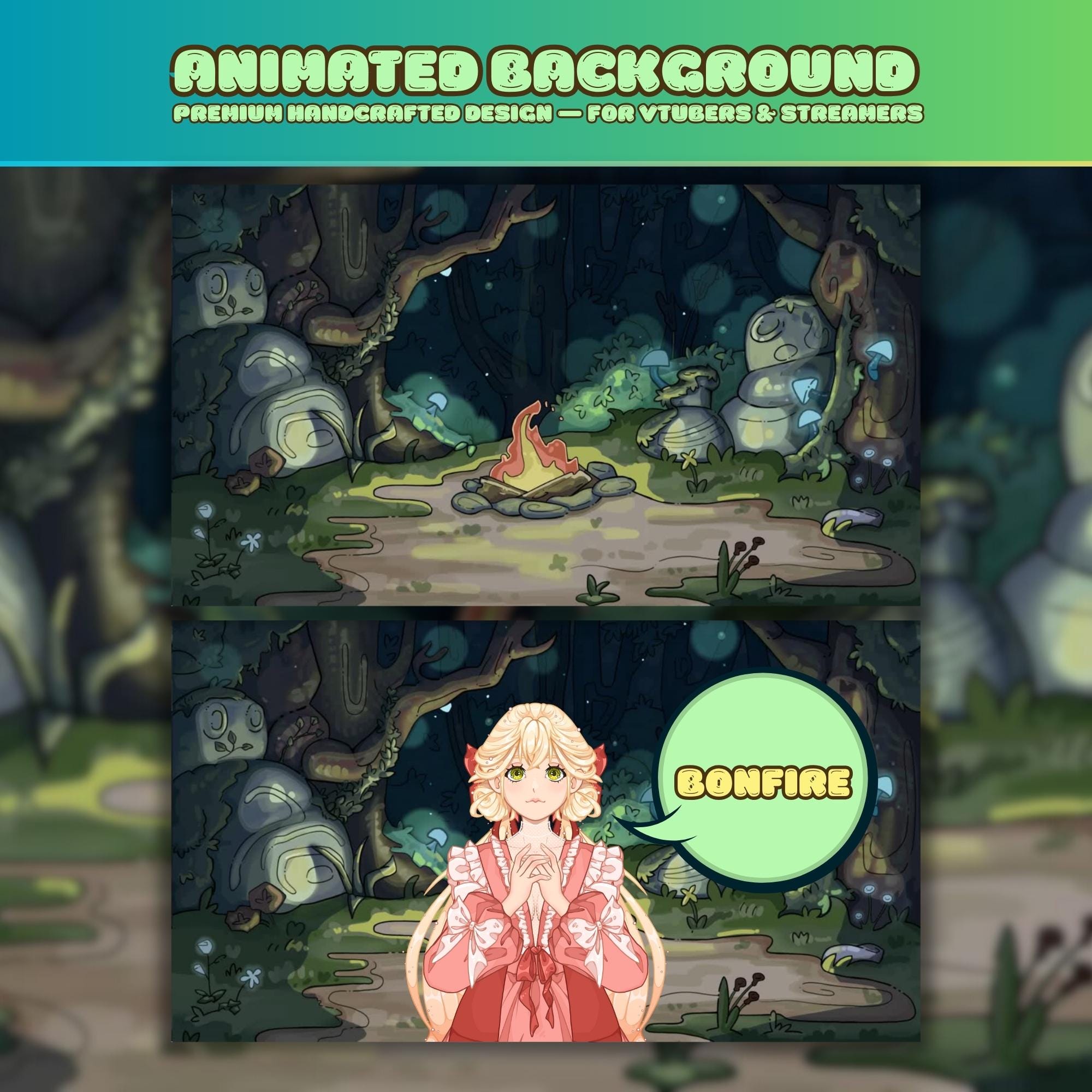 Animated background - campfire in the enchanted forest | For VTubers & Streamers