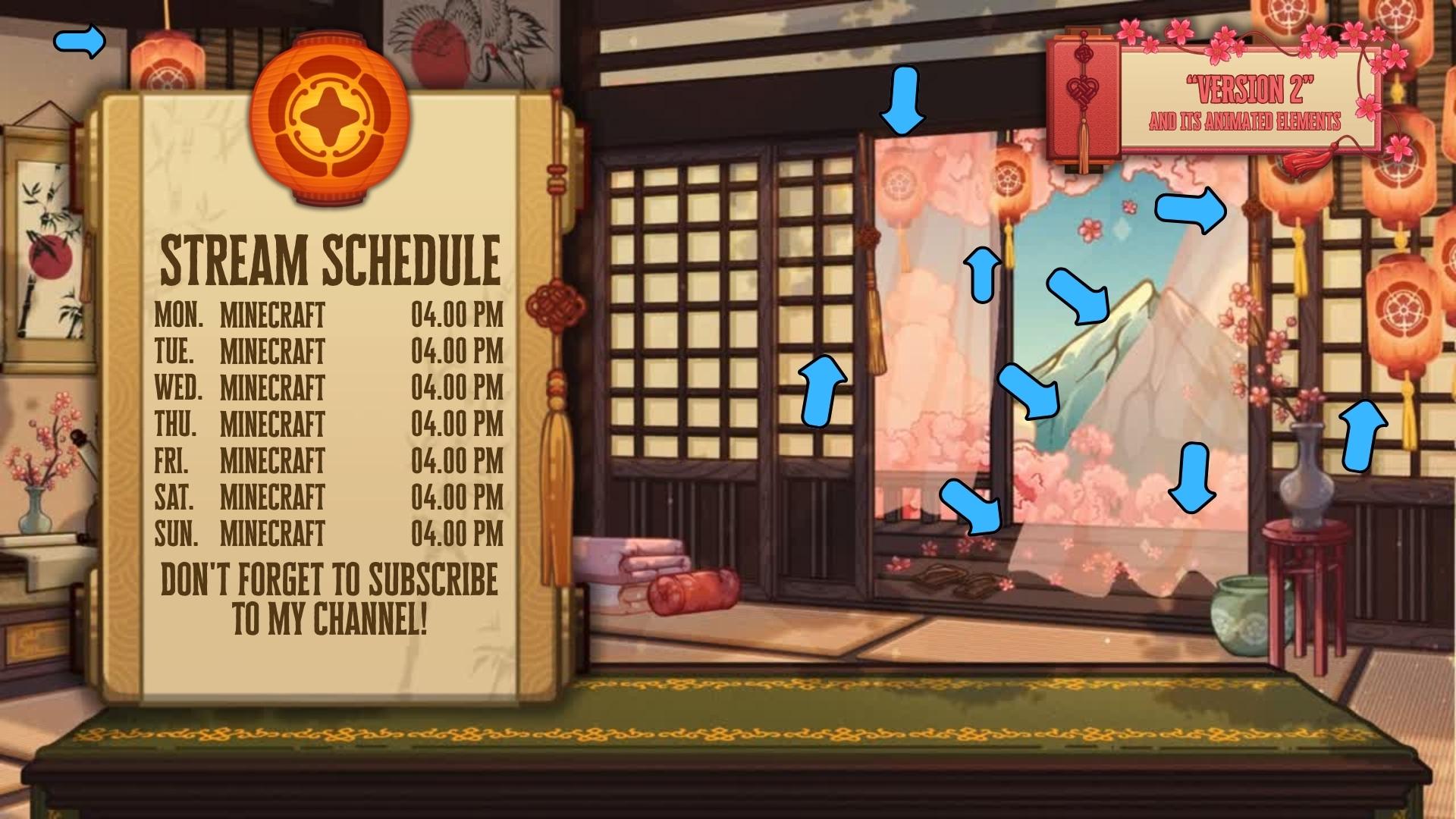 Animated Stream Schedule in Japanese Sakura Theme, Customizable Templates
