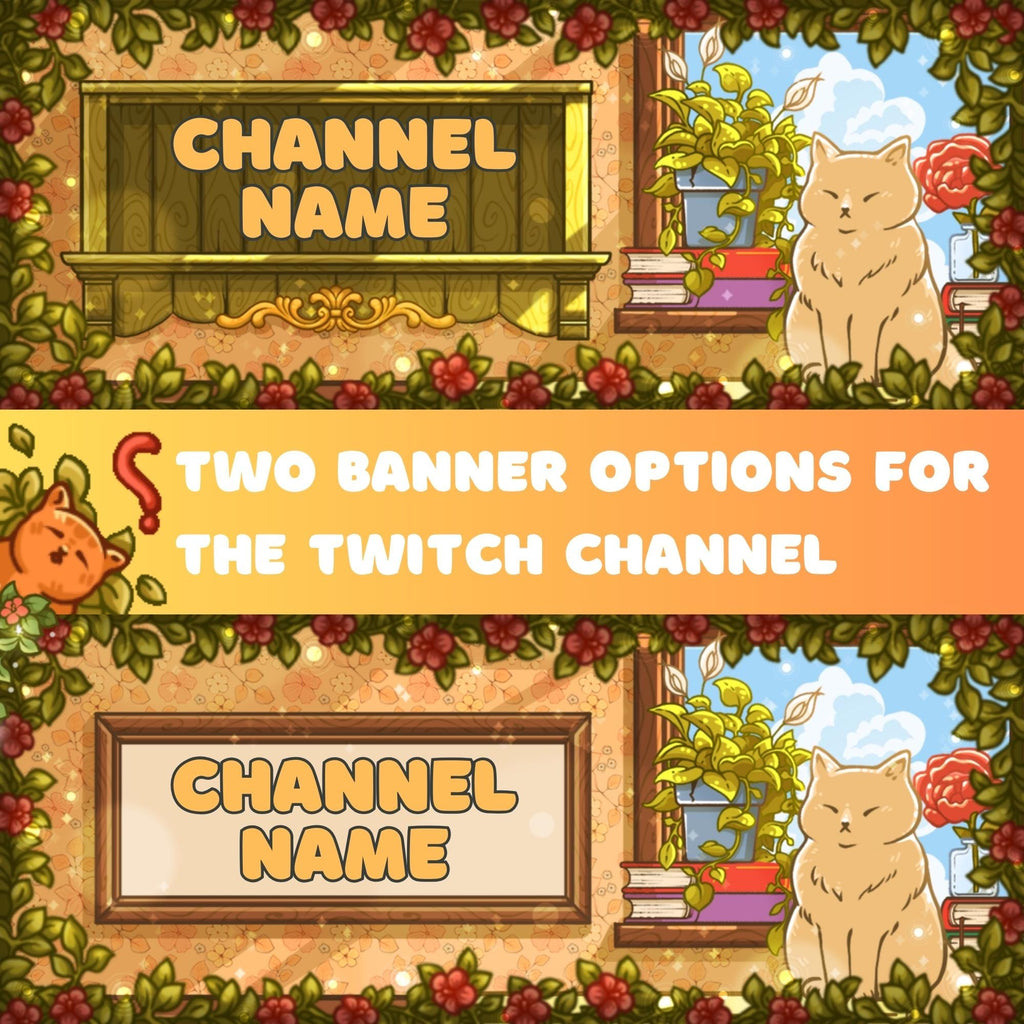 Twitch Panels & Banner Pack: Cozy Cats Style for Streamers & VTubers