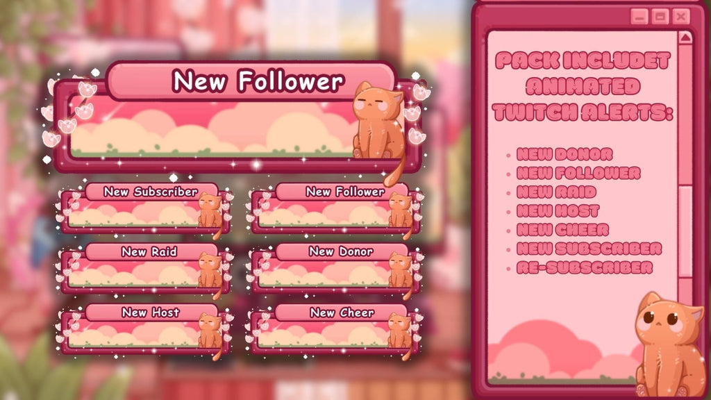 Animated Stream Overlay Boost Pack - Cozy Pink Lofi Theme