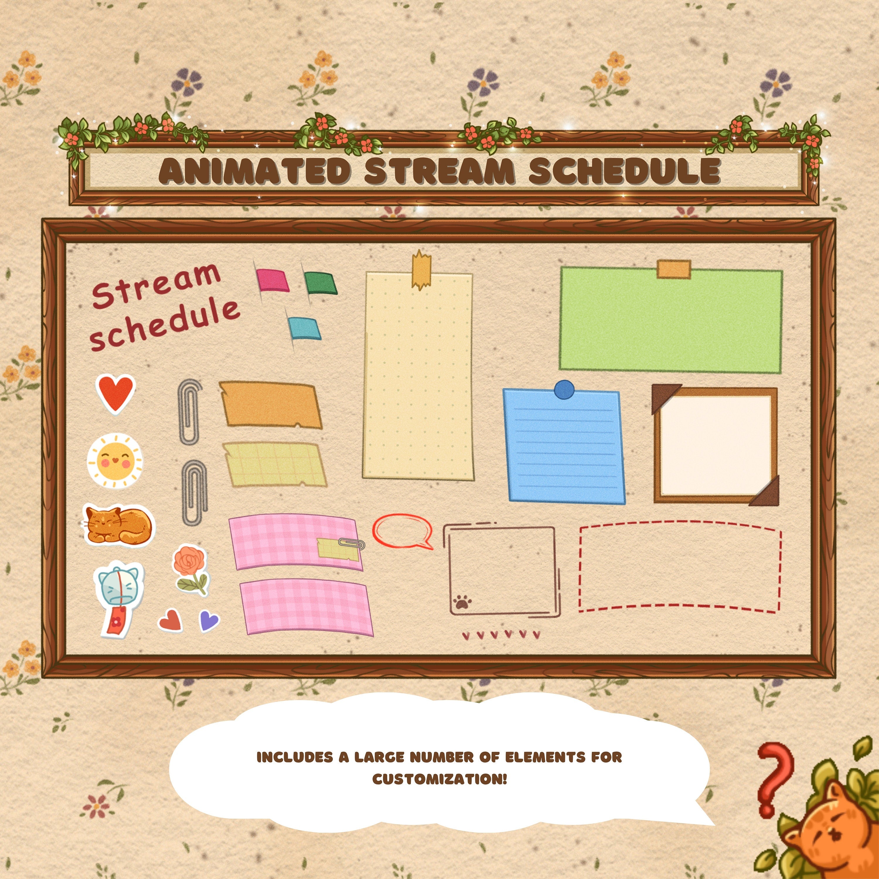 Animated Stream Schedule in Cozy Cats Theme, Customizable Templates