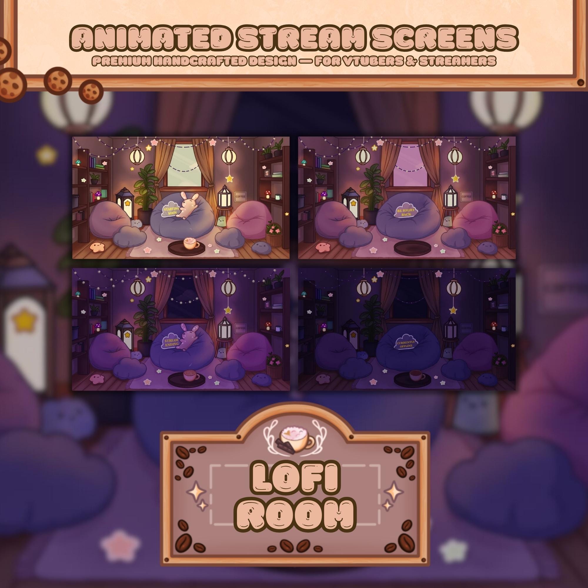 Animated Stream Screens Coffee Bunny Theme