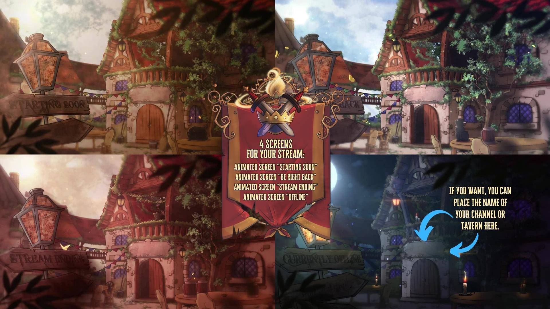 Animated Stream Overlay PRO Pack - Fantasy Medieval Tavern