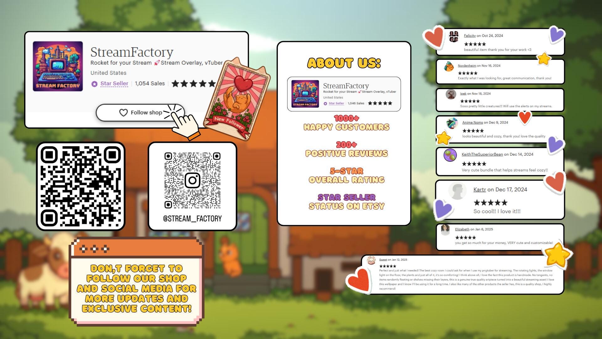 Animated background - Cozy Pixel Farm, For VTubers & Streamers