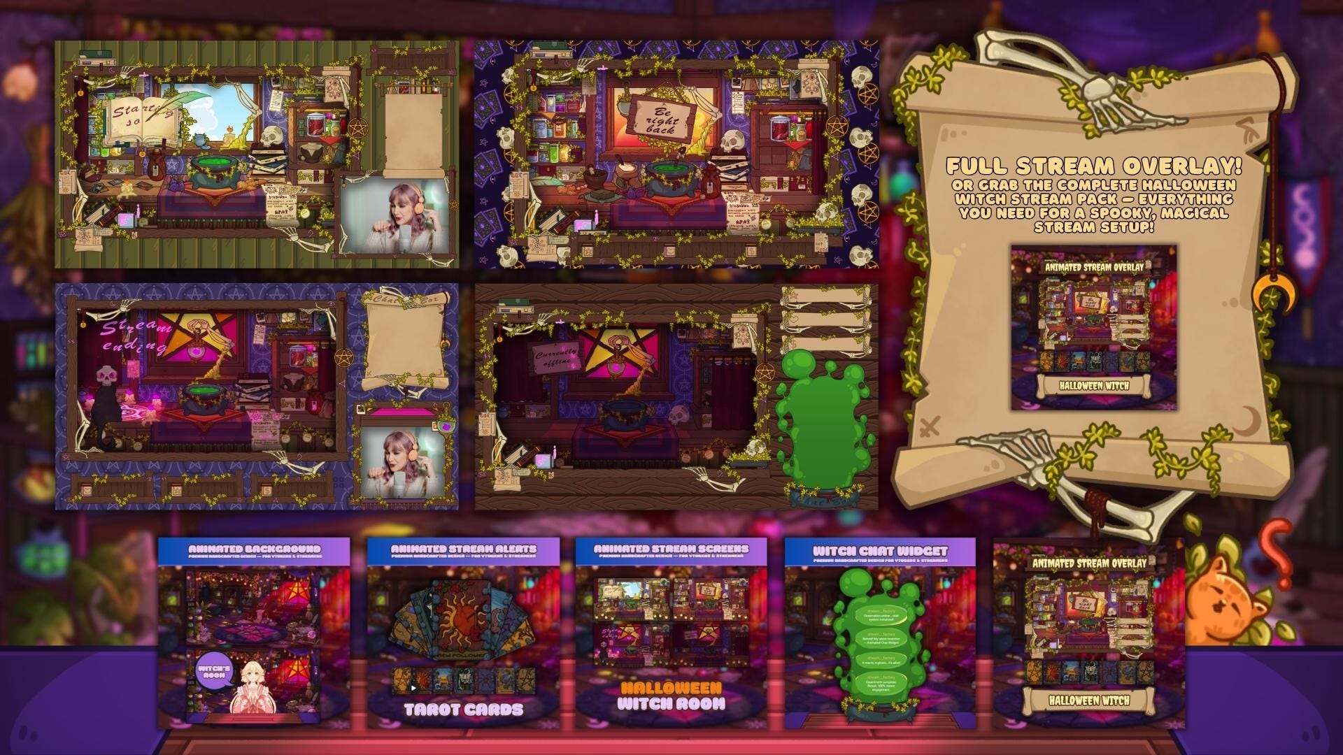 Animated Stream Screens in Cozy Witch Room Theme
