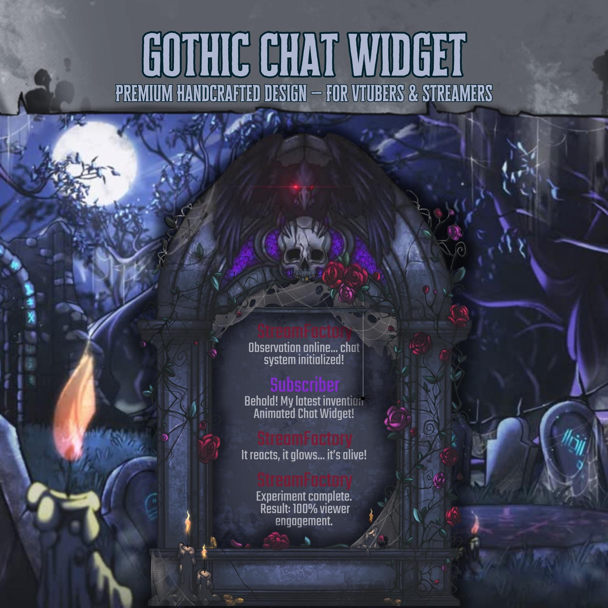 Animated Gothic Chat Widget – Ancient Gothic Tombstone with a Raven