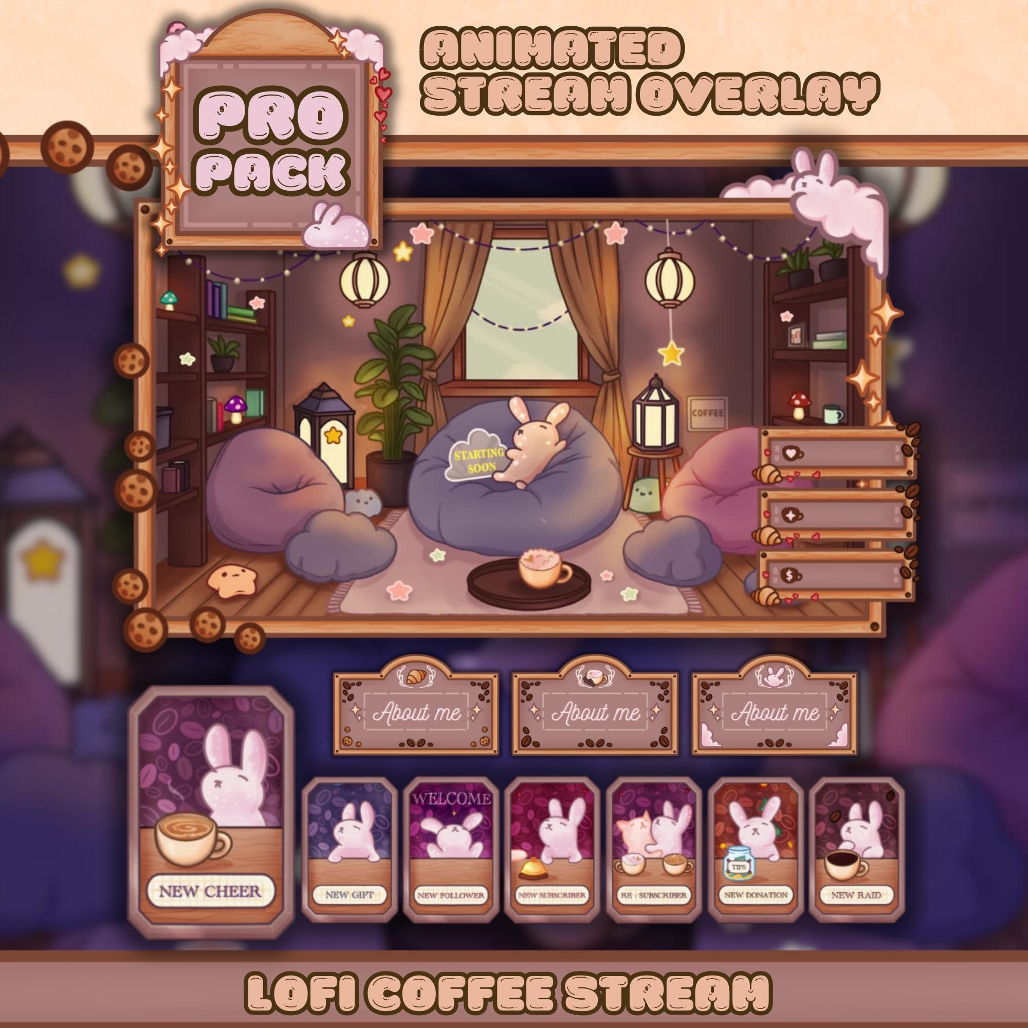 Animated Stream Overlay Boost Pack: Coffee Bunny Theme