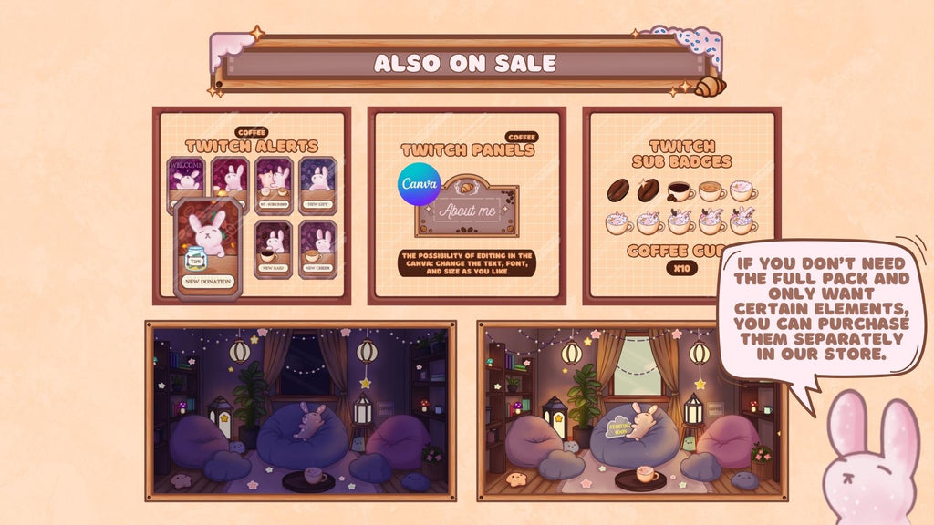Animated Stream Overlay Boost Pack: Coffee Bunny Theme