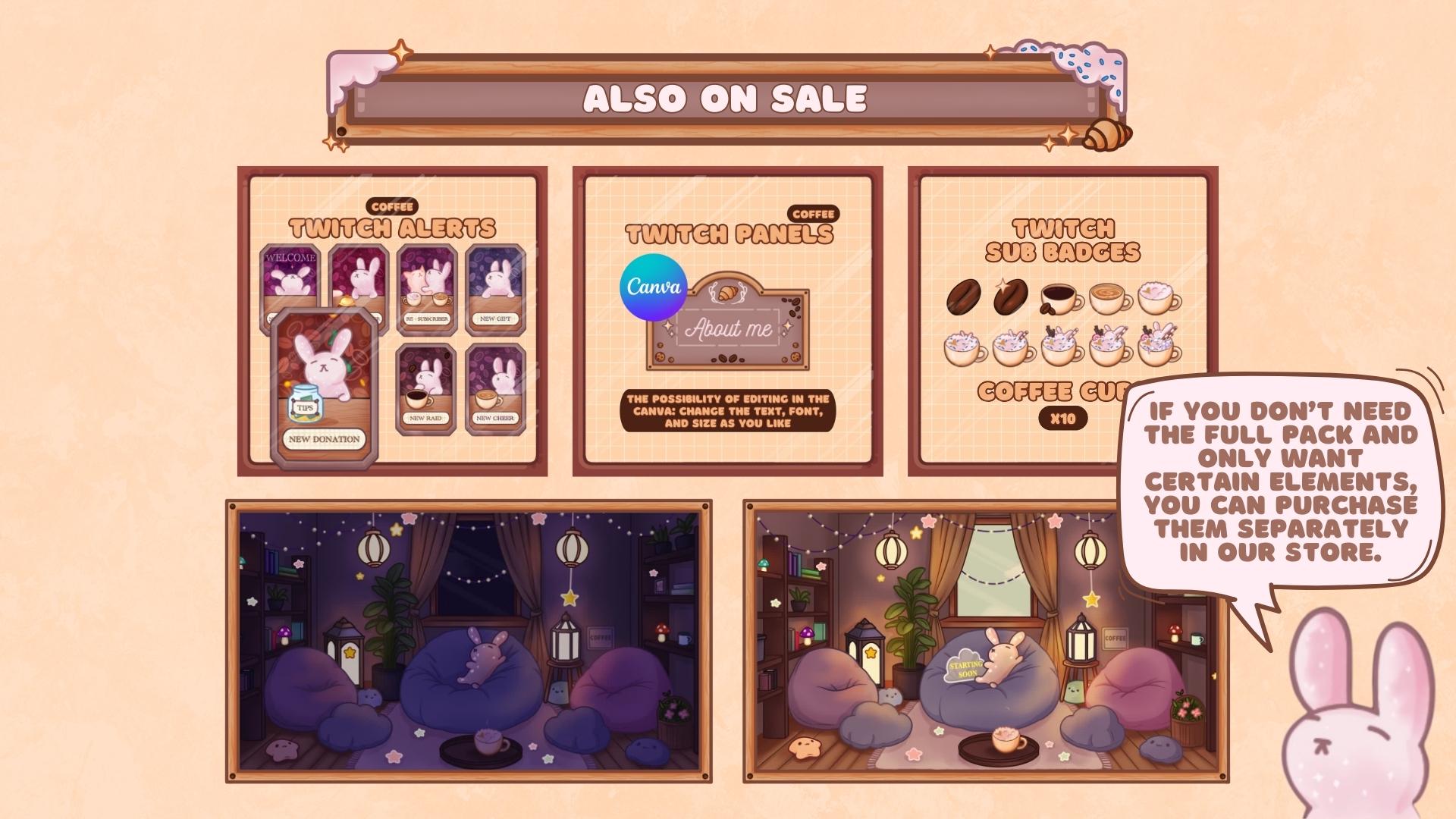 Animated Stream Overlay Boost Pack: Coffee Bunny Theme