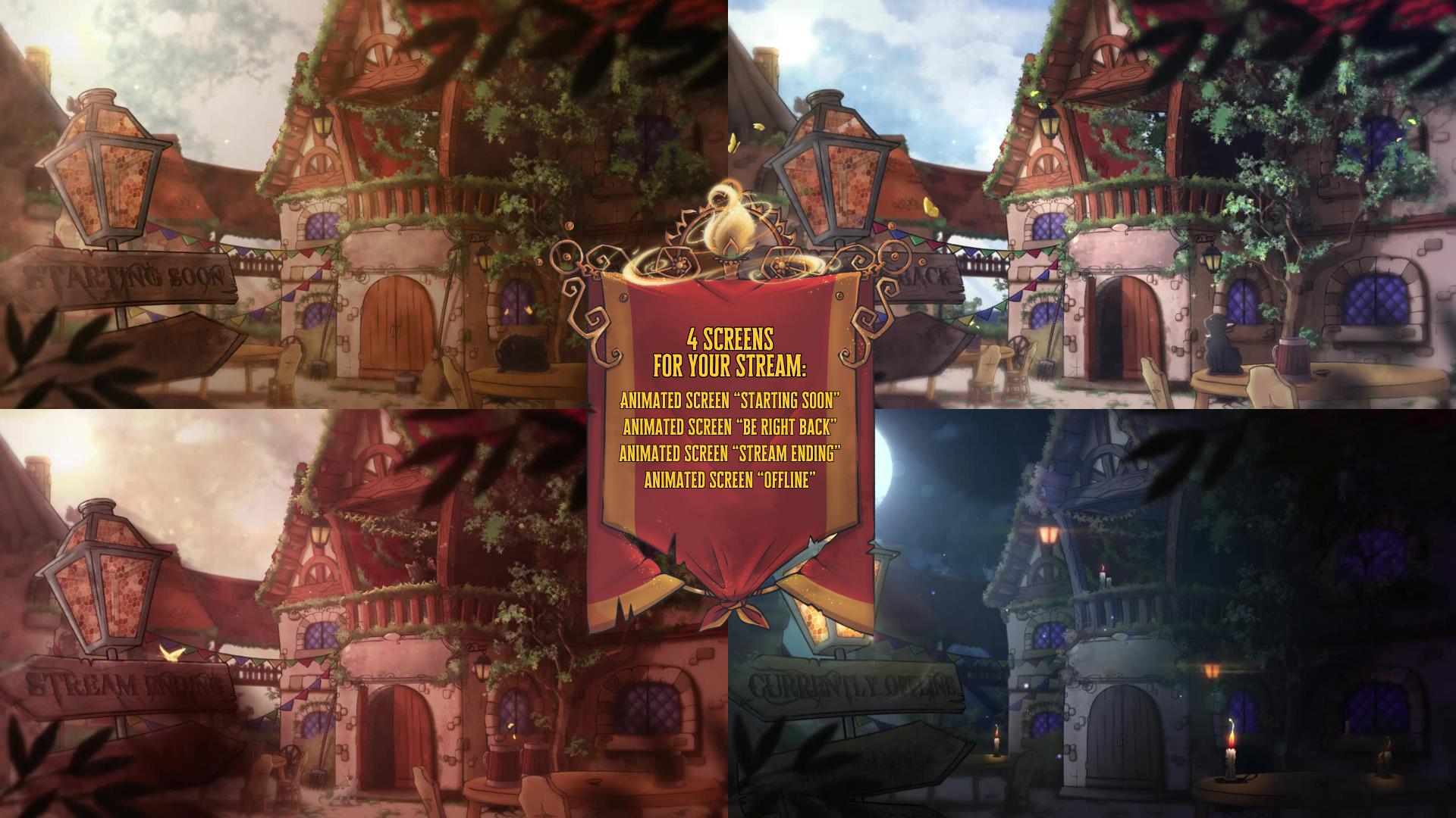 Animated Stream Screens in Medieval Fantasy Tavern Theme