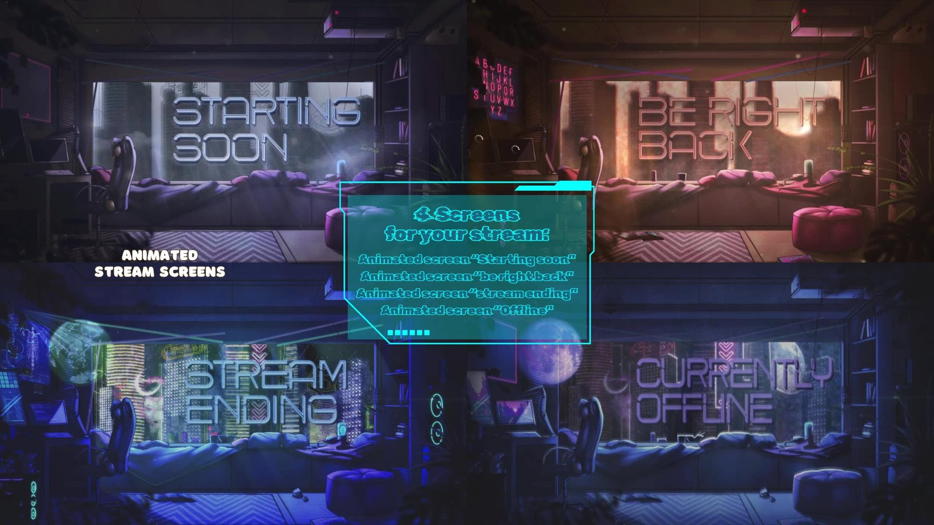 Animated Stream Screens in CyberPunk Theme