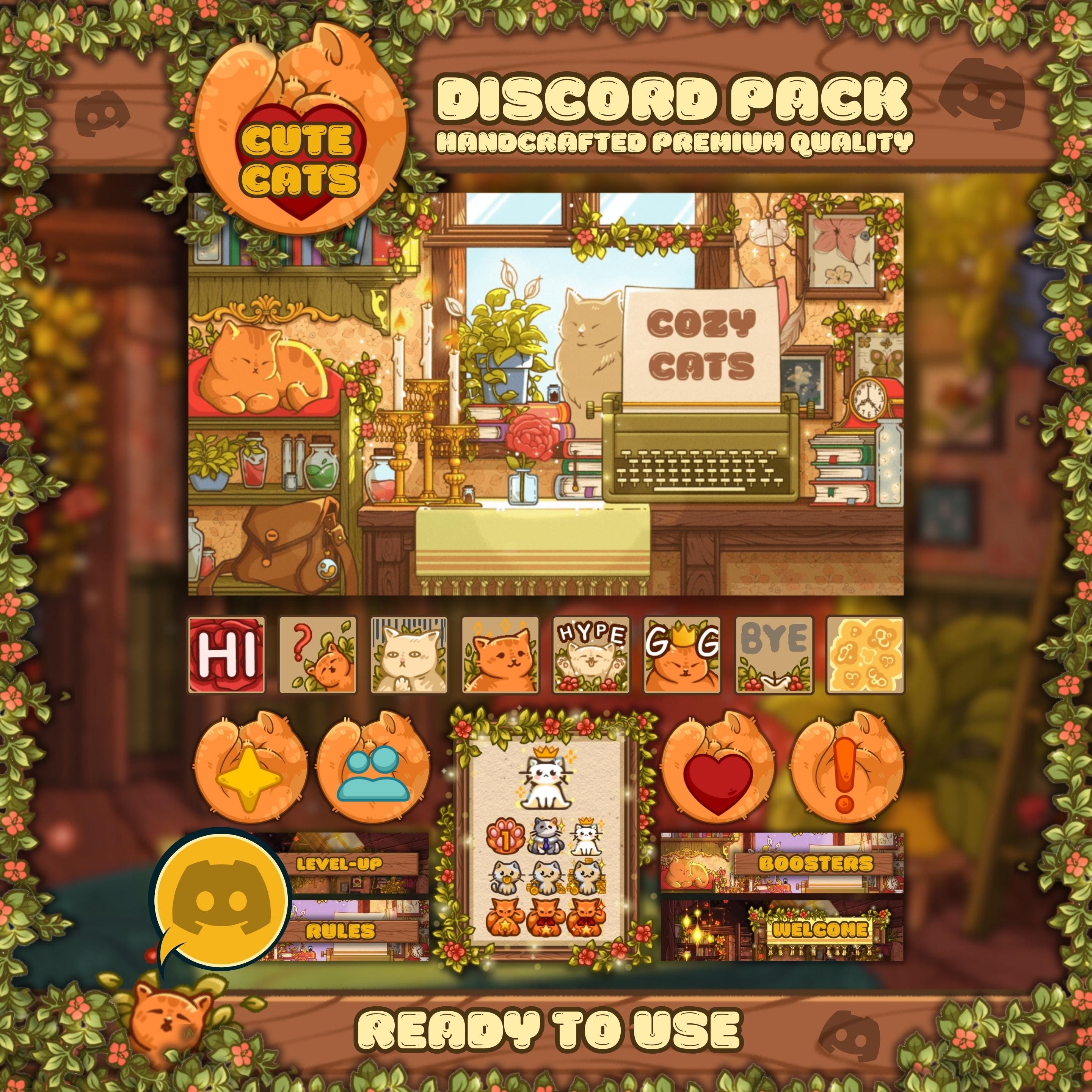 Discord Pack in Cozy Cats Theme: Animated Emotes, Banners, Dividers