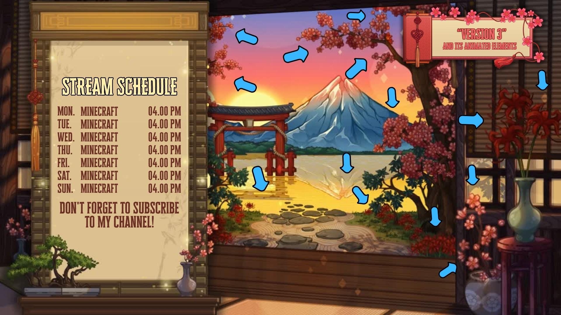 Animated Stream Schedule in Japanese Sakura Theme, Customizable Templates