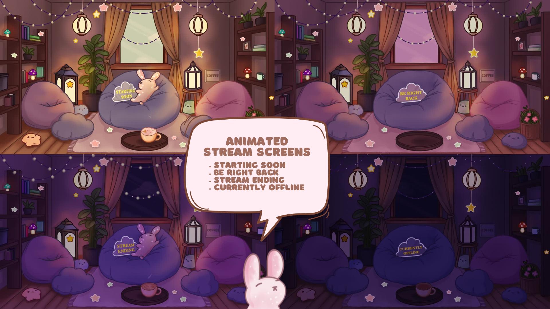 Animated Stream Overlay Boost Pack: Coffee Bunny Theme