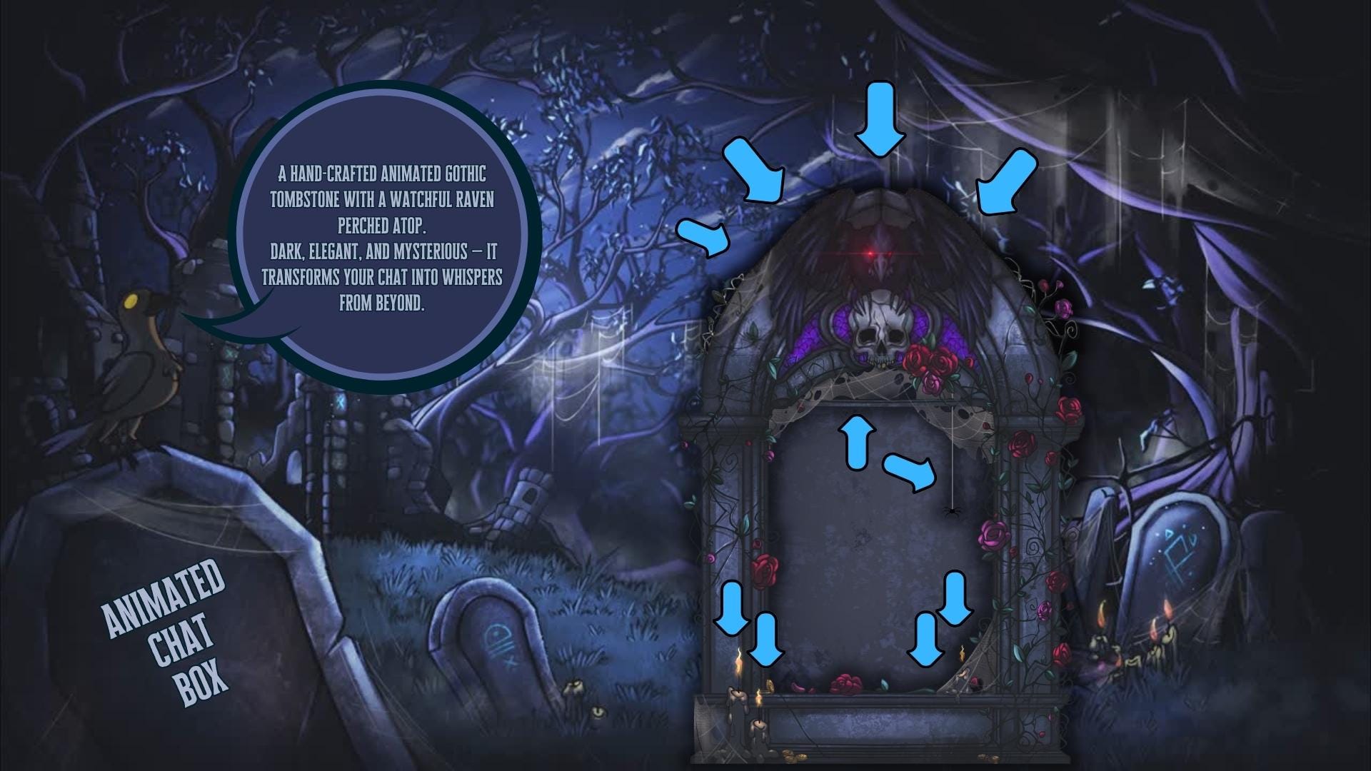 Animated Gothic Chat Widget – Ancient Gothic Tombstone with a Raven