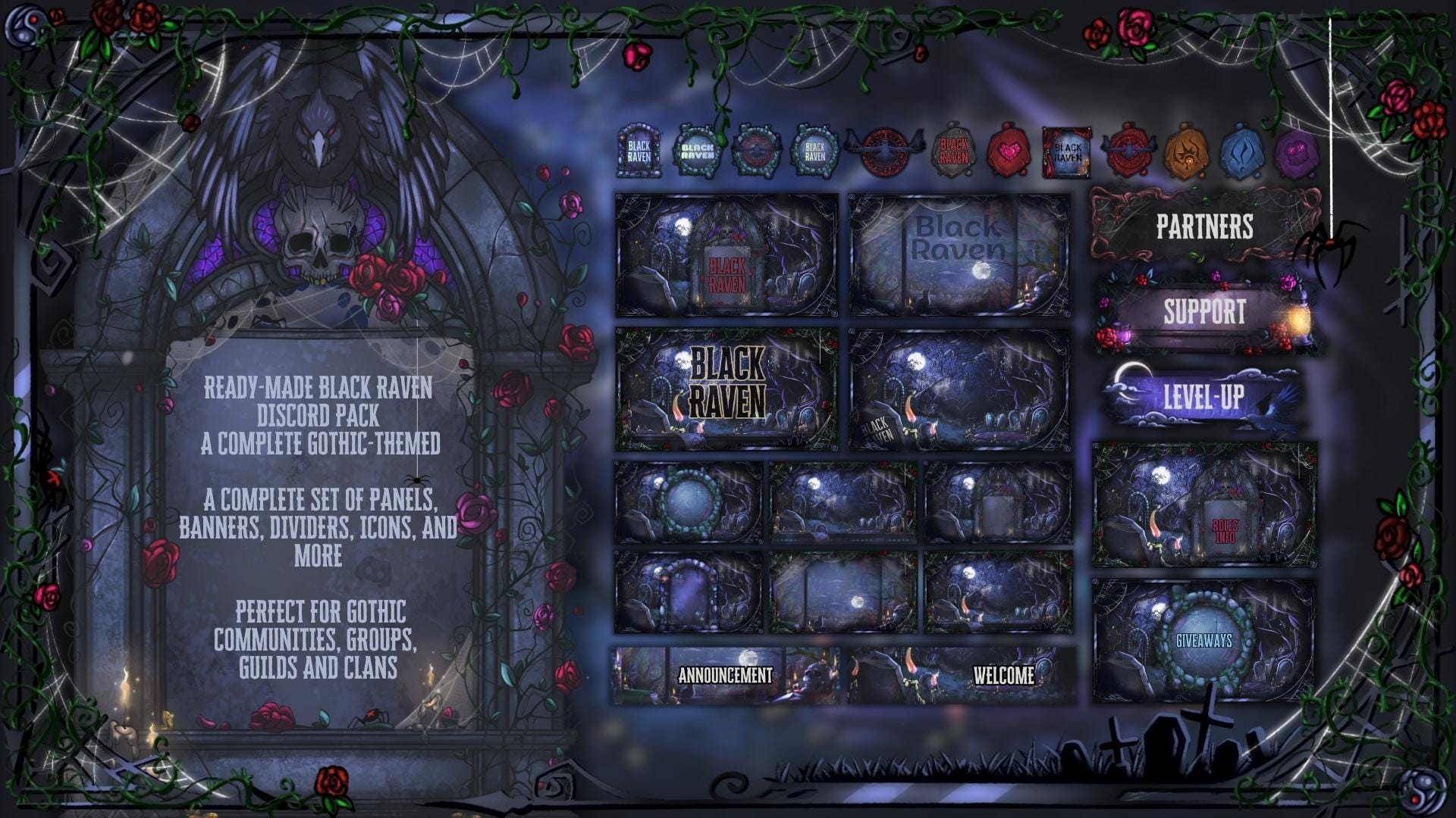 Discord Pack in Dark Gothic Theme: Icons, Banners, Dividers