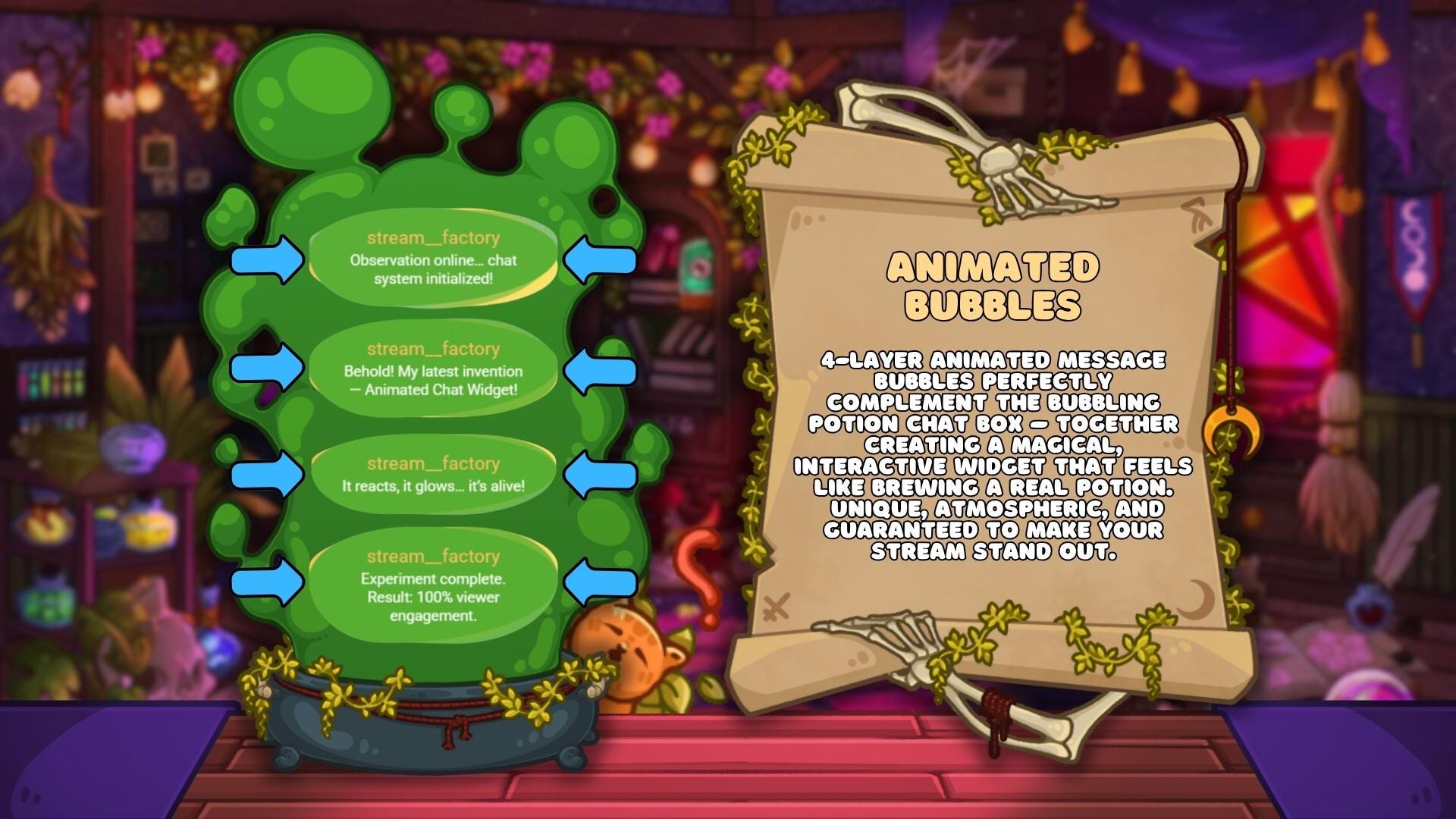 Animated Halloween Chat Widget – Witch’s Cauldron & Potion Bubbles