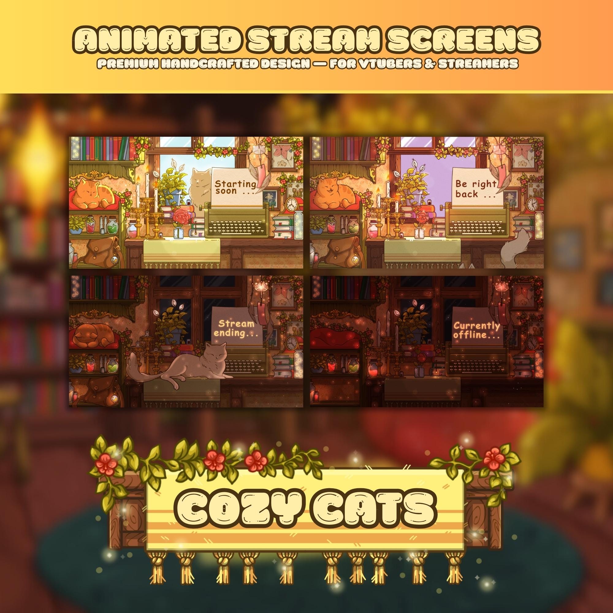 Animated Stream Screens in Cozy Cats Theme