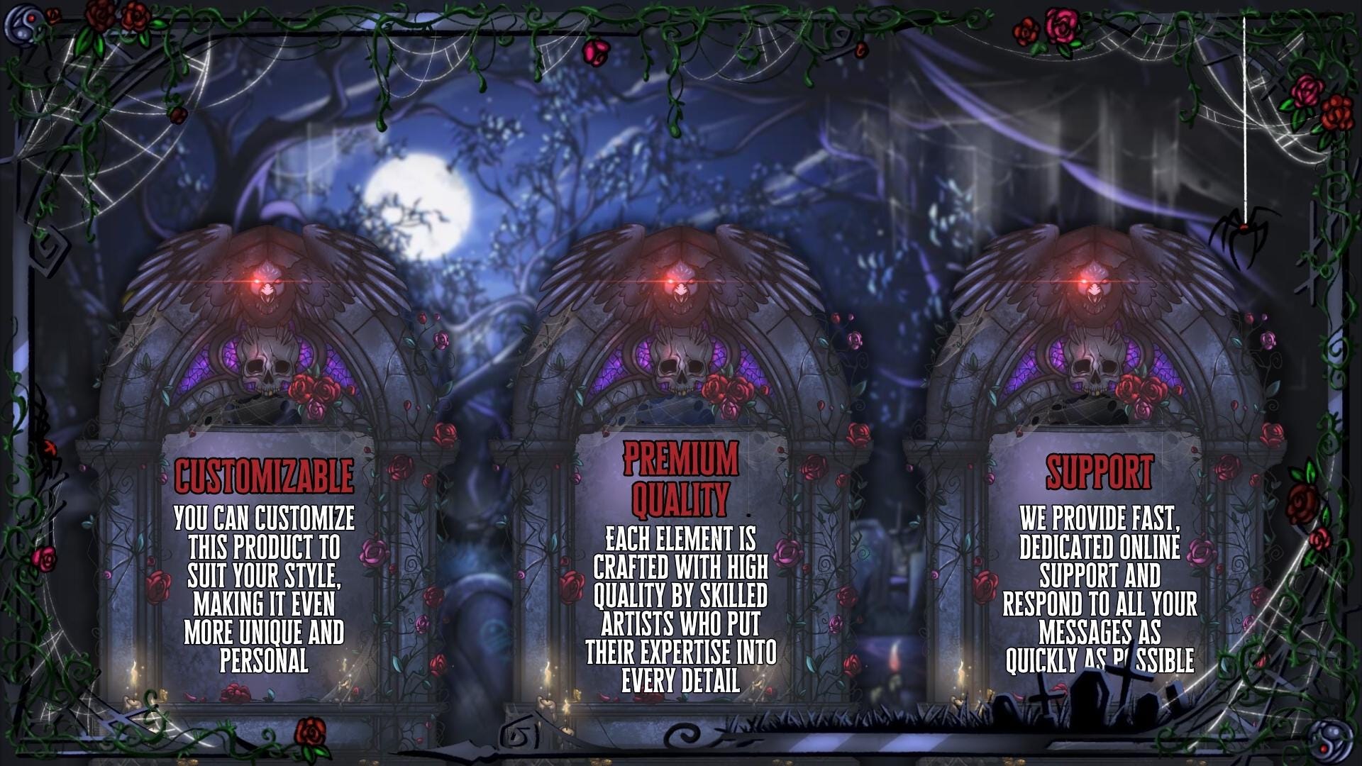 Dark Gothic Cemetery Animated Stream Overlay Pack | Twitch & VTuber | OBS Overlay