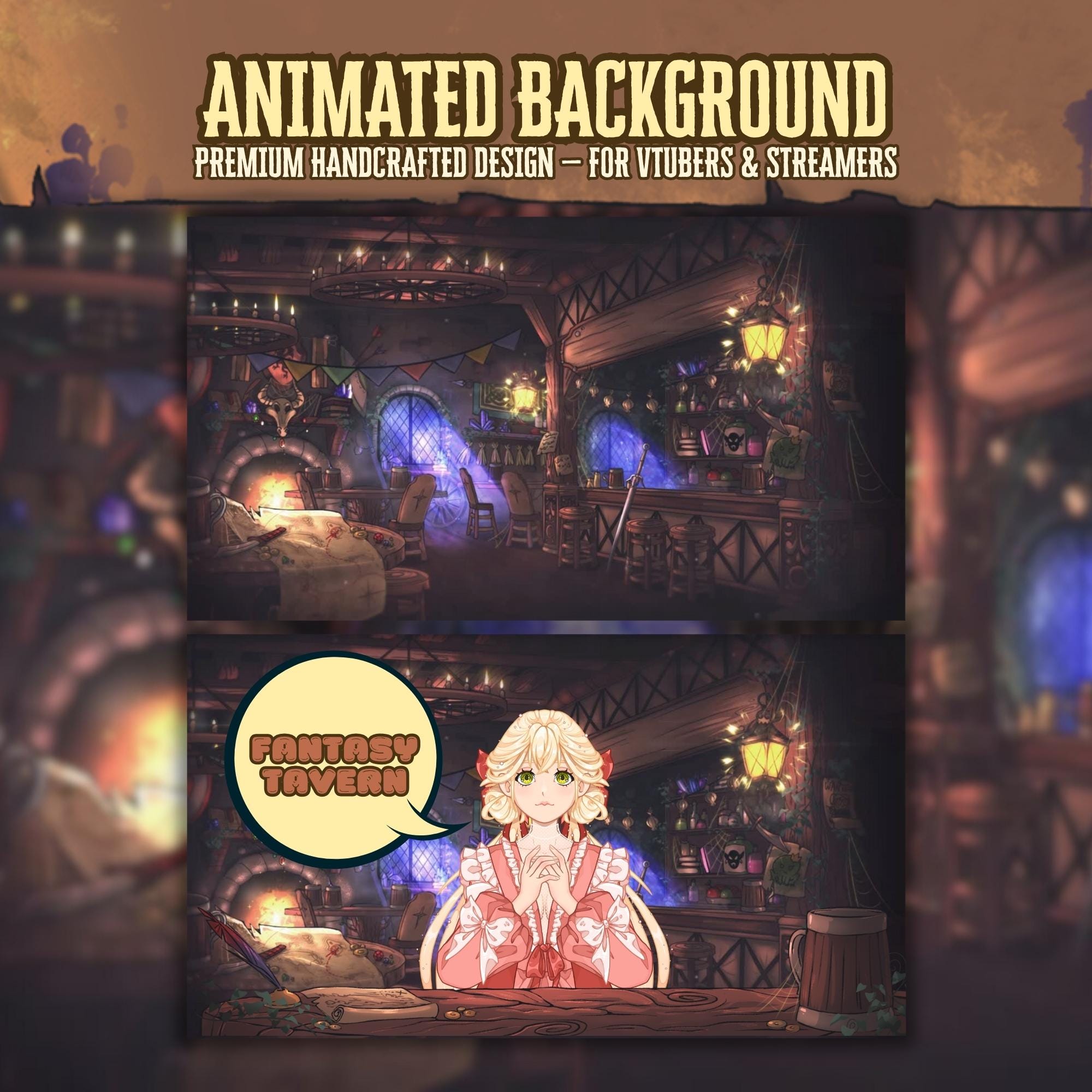 Animated Vtuber Background - Fantasy Medieval Tavern