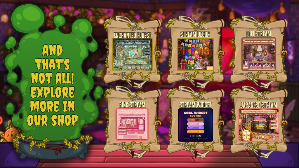 Twitch Panels & Banner Pack in Cozy Witch Style for Streamers & VTubers
